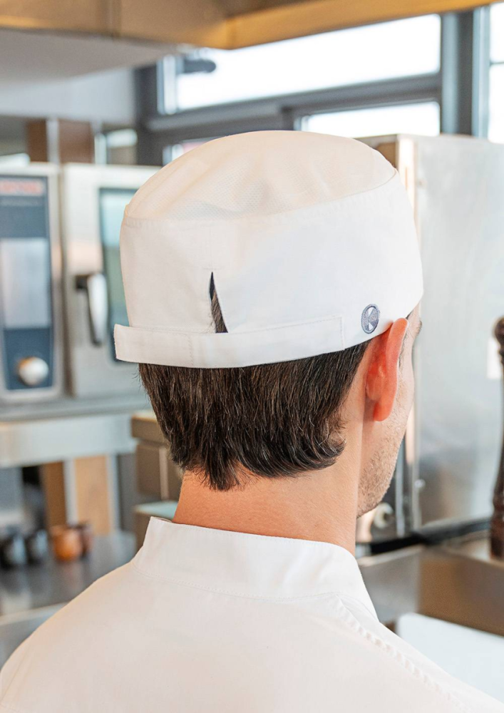 Karlowsky Kochmütze Beanie mit atmungsaktivem Netzeinsatz, weiss