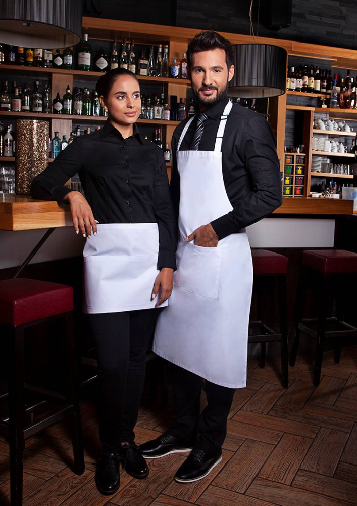 Karlowsky Latzschürze Basic mit Schnalle und Tasche, weiss