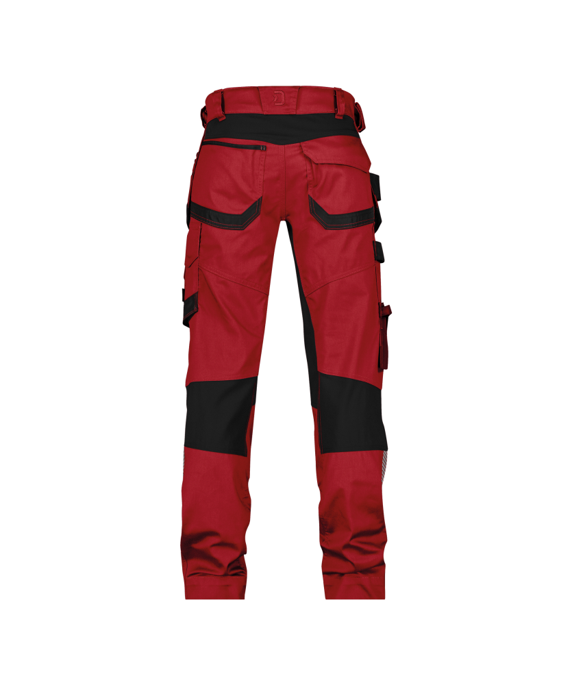 Dassy ® Flux Next, Stretch-Arbeitshose mit Holstertaschen und Kniepolstertaschen, Rot/schwarz, Plus, 52