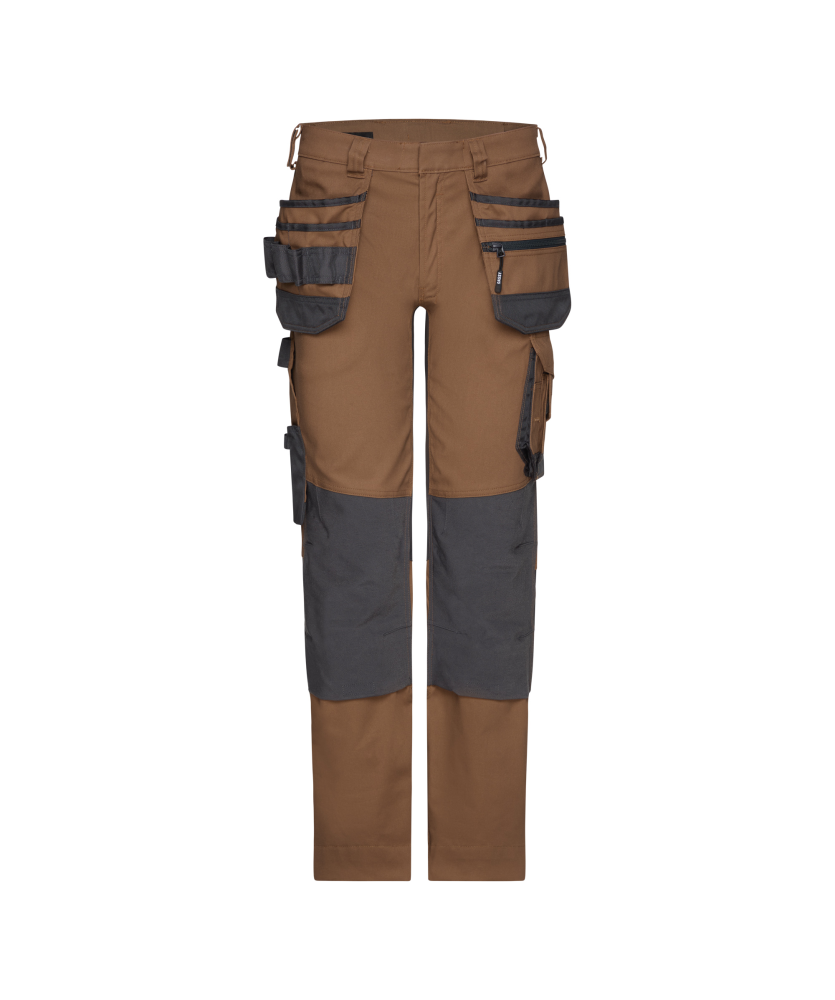 Dassy ® Flux Next, Stretch-Arbeitshose mit Holstertaschen und Kniepolstertaschen, Lehmbraun/anthrazitgrau, Minus, 58