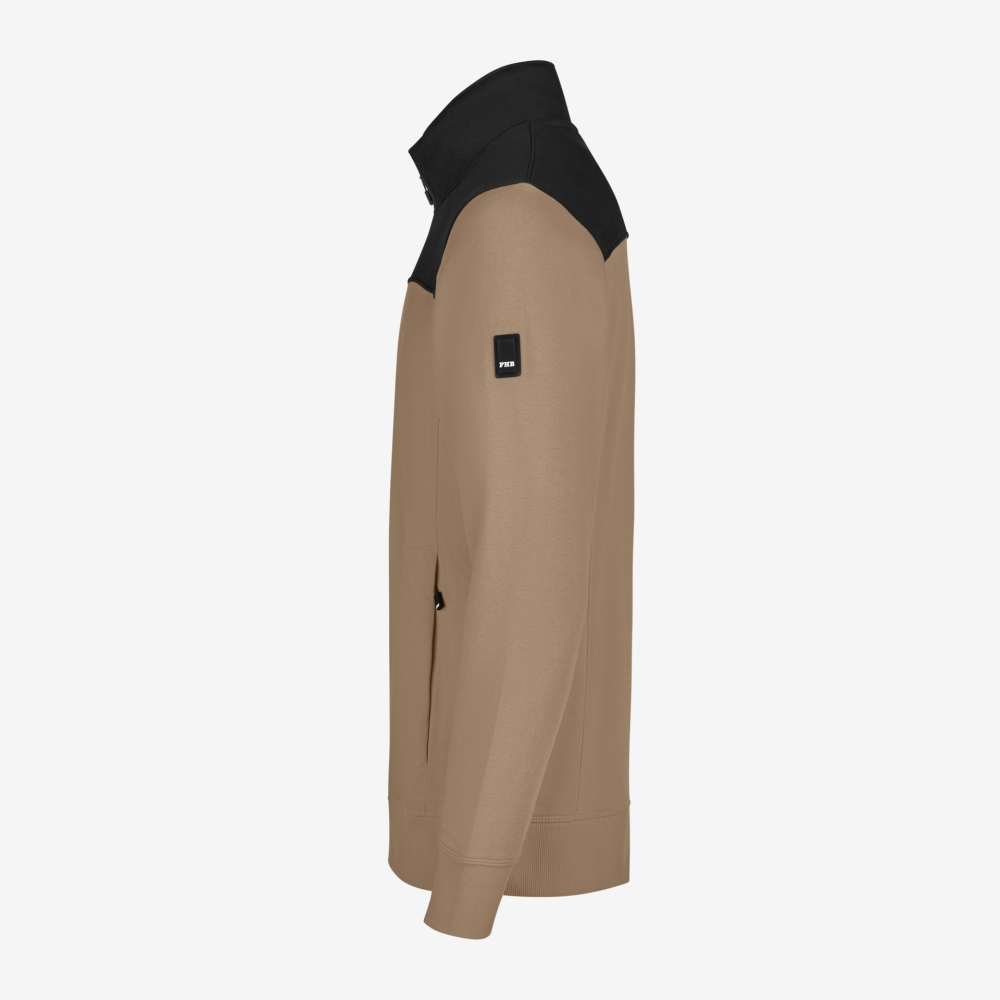 FHB ROB Zip-Sweatshirt, beige-schwarz,Gr. XS