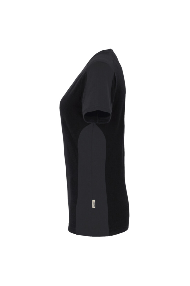 HAKRO Damen V-Shirt Contrast MIKRALINAR®, schwarz/anthrazit, 2XL