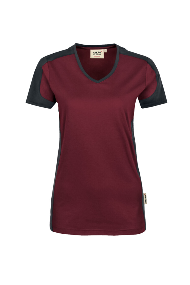HAKRO Damen V-Shirt Contrast MIKRALINAR®, weinrot/anthrazit, M