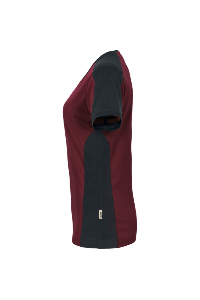 HAKRO Damen V-Shirt Contrast MIKRALINAR®, weinrot/anthrazit, M