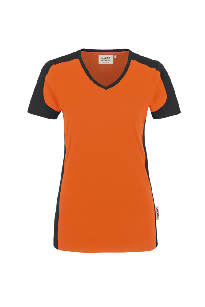 HAKRO Damen V-Shirt Contrast MIKRALINAR®, orange/anthrazit