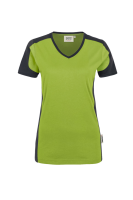 HAKRO Damen V-Shirt Contrast MIKRALINAR®, kiwi/anthrazit, S