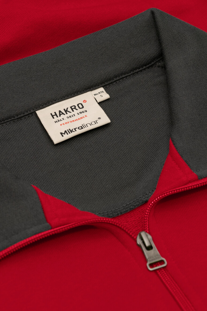 HAKRO Zip-Sweatshirt Contrast MIKRALINAR®, rot/anthrazit, M